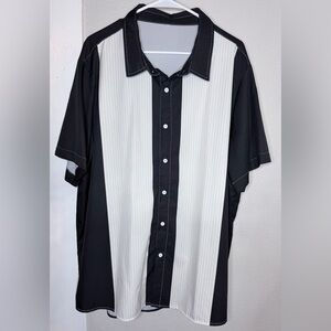 Vintage Bowling style black white short sleeve button shirt men XXL